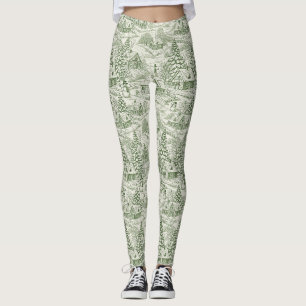 Grüne Toile Vintage-Weihnachtsdorf-Muster Leggings