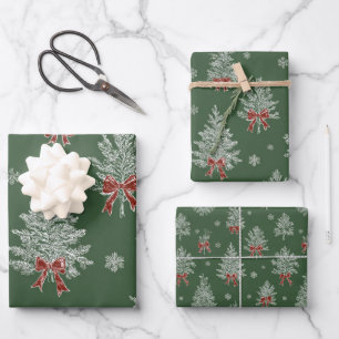 Grüne Toile-Weihnachtsbaum-Muster Geschenkpapier Set