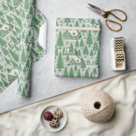 Grüne Toile-Weihnachtsbaum-Szenerie Geschenkpapier