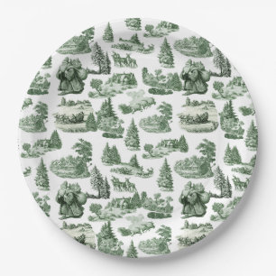 Grüne Toile Weihnachtsdorf Santa Rentier  Pappteller