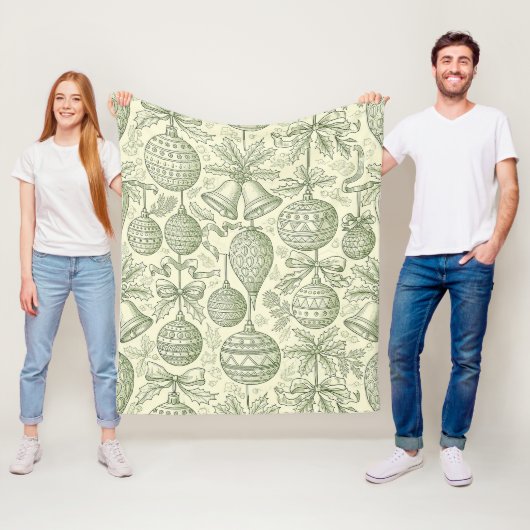 Grüne Toile-Weihnachtsglocken & Ornament-Muster 2 Fleecedecke (Beispiel)