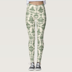 Grüne Toile-Weihnachtsglocken & Ornamenten-Muster Leggings