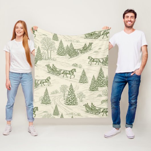Grüne Toile-Weihnachtsschlittenfahrt-Muster (2) Fleecedecke (Beispiel)