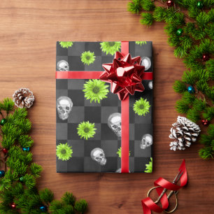 Grüne Totenköpfe und Sonnenblumen-Serie Design 10  Geschenkpapier