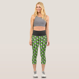 Grüne Totenköpfe und Sonnenblumen-Serie Design 6 Capri Leggings