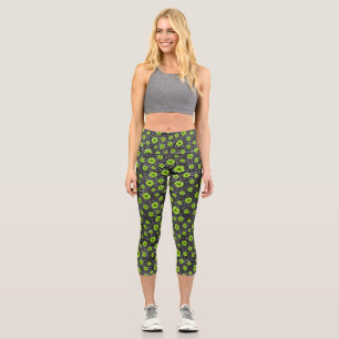 Grüne Totenköpfe und Sonnenblumen-Serie Design 7 Capri Leggings