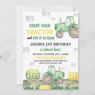 Grüne Traktor Bauernhof Jungen Geburtstagsfeier Einladung