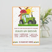 Grüne Traktorboys als Geburtstagspartei Einladung (Stehend Vorderseite)