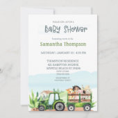 Grüne Traktorendusche für Landtiere Einladung (Vorderseite)