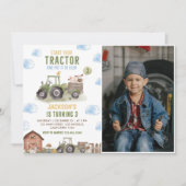 Grüne Traktorenfarm Geburtstagspartei Foto Einladung (Vorderseite)