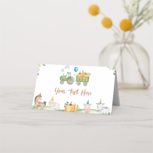 Grüne Traktorenfarm Tiere Geburtstag Platzkarte (Vorderseite)