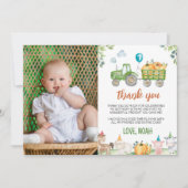 Grüne Traktorfarm Geburtstag Foto Danke Karte (Vorderseite)