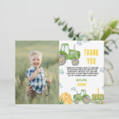 Grüne Traktorfarm Geburtstag Foto Danke Karte (Stehend Vorderseite)