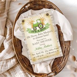 Grüne Traktorfarm Kinderdusche Einladung