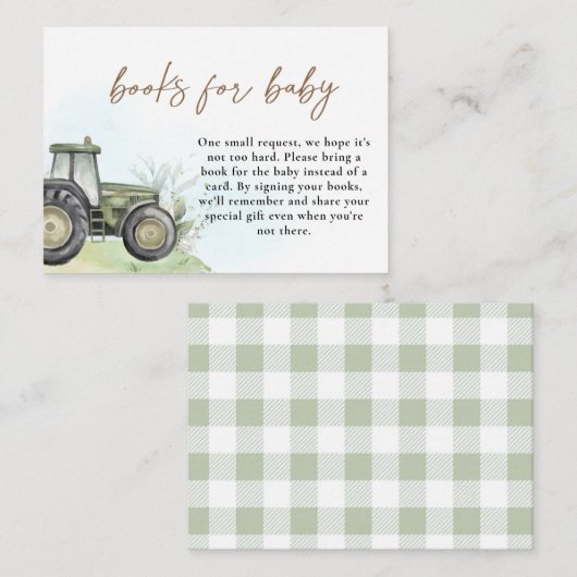 Grüne TraktorRanch-Bauernbücher für Babywasser Begleitkarte (Vorne/Hinten)