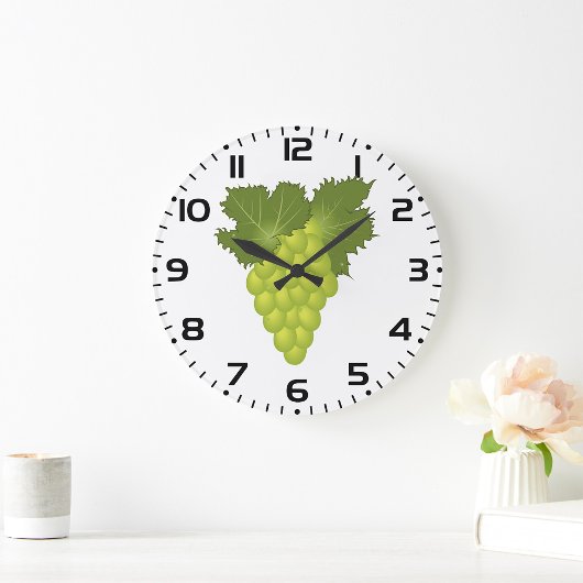 Grüne Trauben Reben Blätter Frische Früchte Große Wanduhr