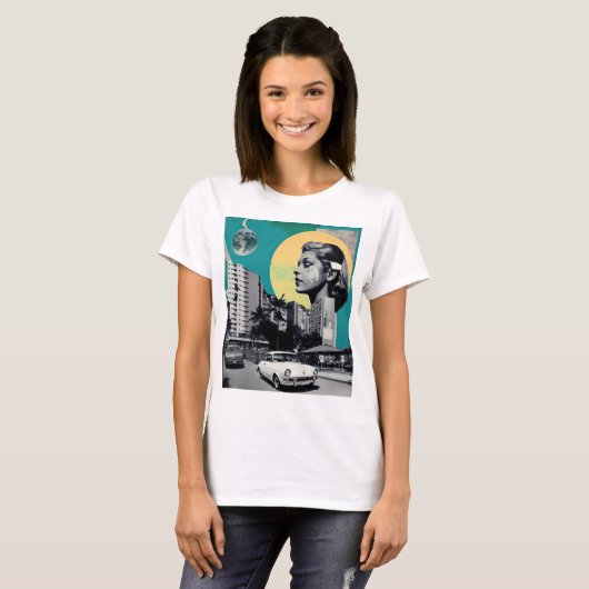 Grüne Träume in der Stadt von 50 Retro Collage T-Shirt (Vorne ganz)