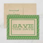 Grüne Trendstreifen Save the Date Postkarte (Vorne/Hinten)