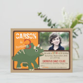 Grüne Triceratops Dinosaurier Dritter Geburtstag Einladung (Stehend Vorderseite)