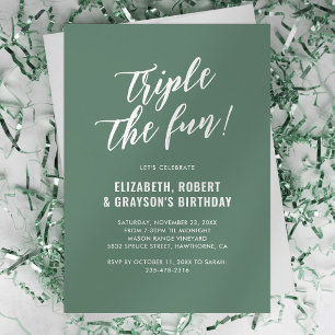 Grüne „Triple the Fun“-Geburtstagseinladung Einladung