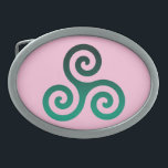 Grüne Triskele Antikes keltisches Symbol Pastete P Ovale Gürtelschnalle<br><div class="desc">Green Triskele Symbol. Das Symbol Triskele oder Triskelion besteht aus drei Spiralen oder drei Armen,  die miteinander verflochten sind,  als ob es sich von seiner Mitte aus bewegt. Dieses keltische Symbol der Bewegung oder Handlung repräsentiert die drei Welten: die Himmelswelt,  die physische und die spirituelle.</div>