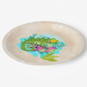 Grüne Tropenechse mit Blume Pappteller (Schrägansicht)