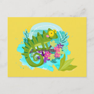 Grüne Tropenechse mit Blume Postkarte