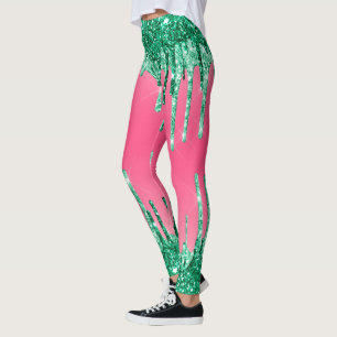 Grüne tropfende Glitter Chic Rosa Wassermelonenfar Leggings