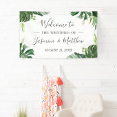 Grüne Tropical Blätter Hochzeit Banner (Insitu)