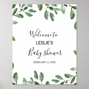 Grüne Tropical Eucalyptus Baby Dusche Willkommen Poster