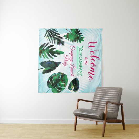 Grüne, tropische Aquamarine-Blätter Tapestry Wandteppich (Beispiel (Horizontal))