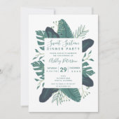 Grüne tropische Blattblütentypografie süß 16 Einladung (Vorderseite)