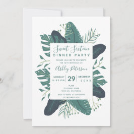 Grüne tropische Blattblütentypografie süß 16 Einladung
