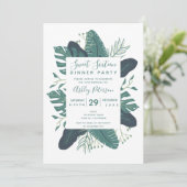 Grüne tropische Blattblütentypografie süß 16 Einladung (Stehend Vorderseite)