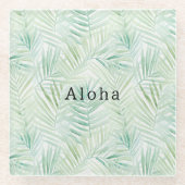 Grüne tropische Blätter Aloha Glasuntersetzer (Vorderseite)