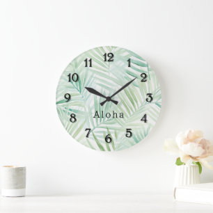 Grüne tropische Blätter Aloha Große Wanduhr
