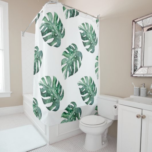 Grüne tropische Blätter, Aquarellmuster Duschvorhang (Beispiel)