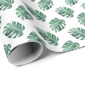 Grüne tropische Blätter, Aquarellmuster Geschenkpapier (Rolleneckpunkt)