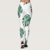 Grüne tropische Blätter, Aquarellmuster Leggings (Rückseite)