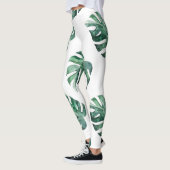 Grüne tropische Blätter, Aquarellmuster Leggings (Links)