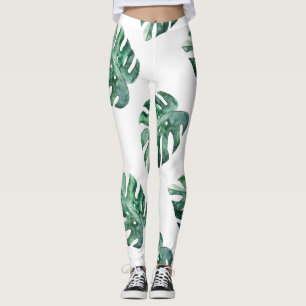 Grüne tropische Blätter, Aquarellmuster Leggings