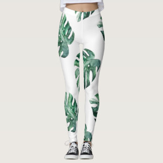 Grüne tropische Blätter, Aquarellmuster Leggings