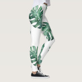 Grüne tropische Blätter, Aquarellmuster Leggings (Rechts)