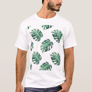 Grüne tropische Blätter, Aquarellmuster T-Shirt