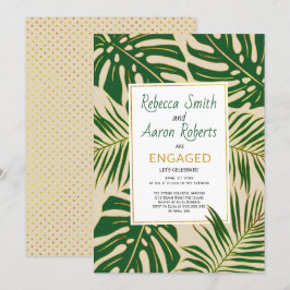 Grüne tropische Blätter beige-engagierte Partei Einladung