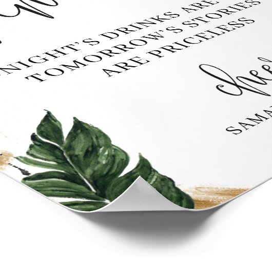 Grüne tropische Blätter Blume öffnen Bar Poster (Ecke)