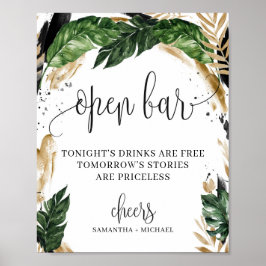 Grüne tropische Blätter Blume öffnen Bar Poster