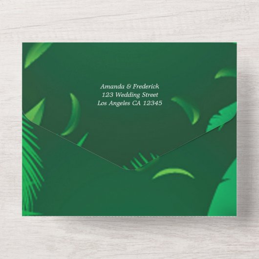 Grüne tropische Blätter, die alle in einer Einladu All In One Einladung (Rückseite)