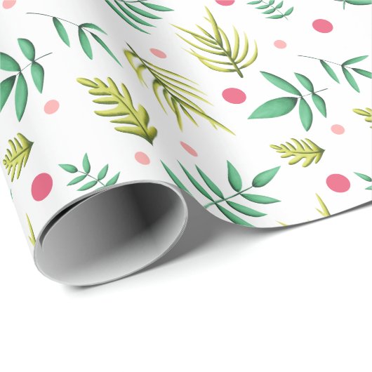 Grüne tropische Blätter Geschenkpapier (Rolleneckpunkt)