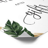 Grüne tropische Blätter Goldkarten und Geschenkzei Poster (Ecke)